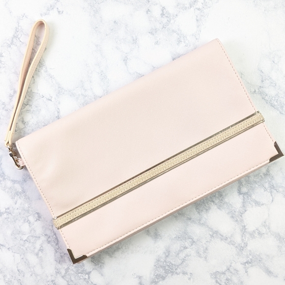 WHBM Blush Pink Large Clutch with Wrist Strap